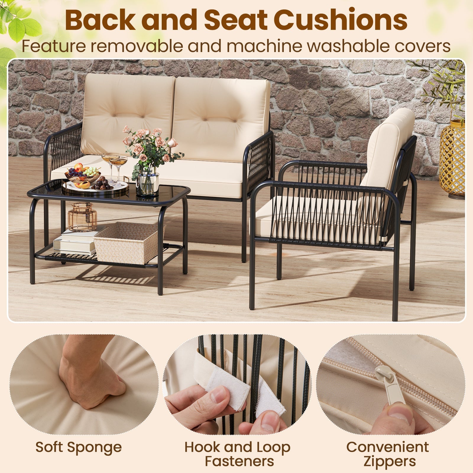 4 Pieces Patio Furniture Set PE Rattan Sofa Chairs with Loveseat-Beige - Tampa Home & Garden Store