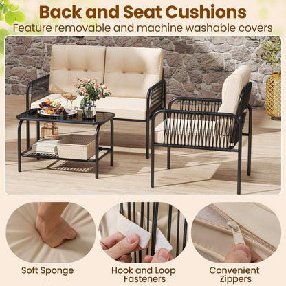 4 Pieces Patio Furniture Set PE Rattan Sofa Chairs with Loveseat-Beige - Tampa Home & Garden Store