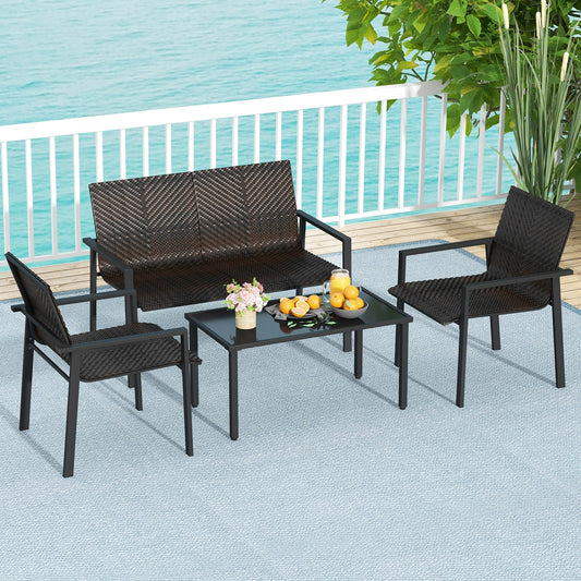 4 Pieces Patio Furniture Set with Heavy Duty Galvanized Metal Frame-Brown - Tampa Home & Garden Store