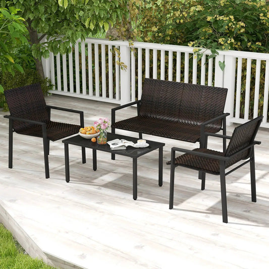 4 Pieces Patio Furniture Set with Heavy Duty Galvanized Metal Frame-Brown - Tampa Home & Garden Store