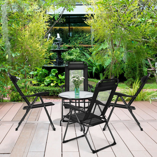 4 Pieces Patio Garden Adjustable Reclining Folding Chairs with Headrest-Black - Tampa Home & Garden Store