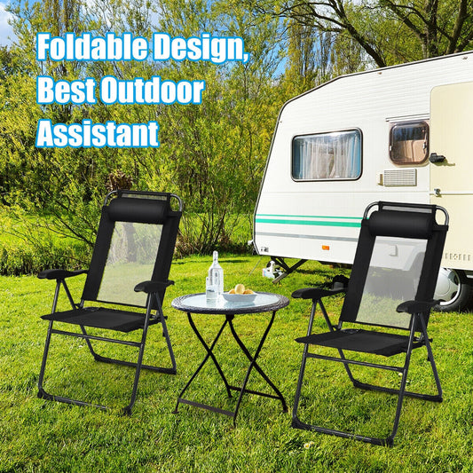 4 Pieces Patio Garden Adjustable Reclining Folding Chairs with Headrest-Black - Tampa Home & Garden Store