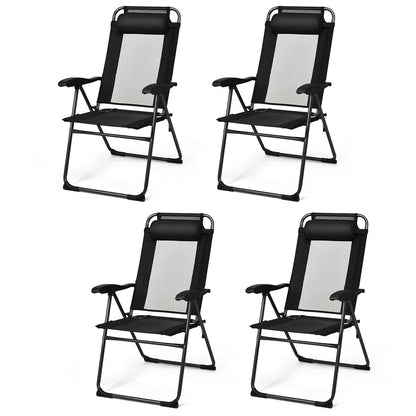 4 sillas plegables reclinables ajustables para jardín y patio con reposacabezas - Negras