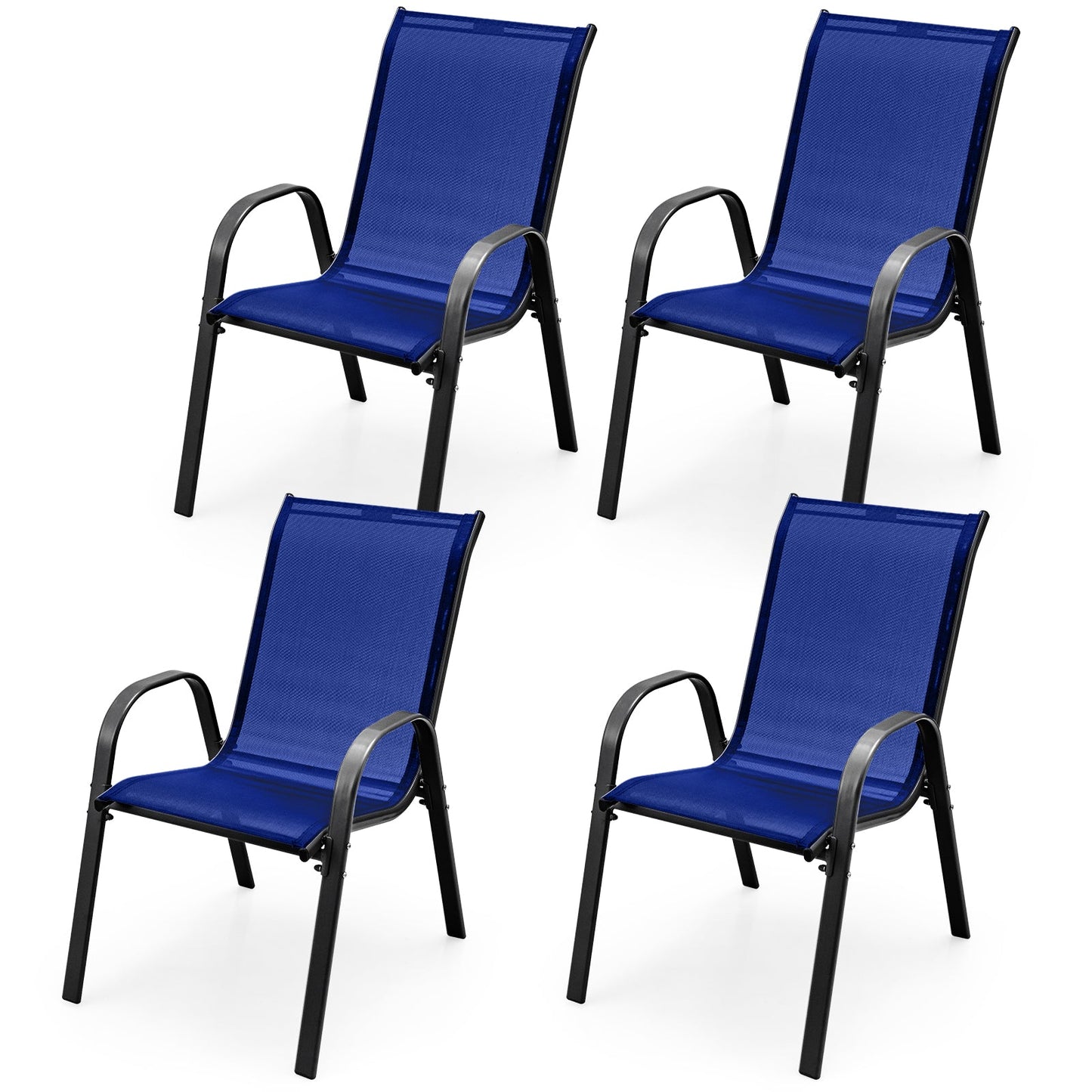 4 Pieces Stackable Patio Dining Chairs Set with Armrest-Navy - Tampa Home & Garden Store