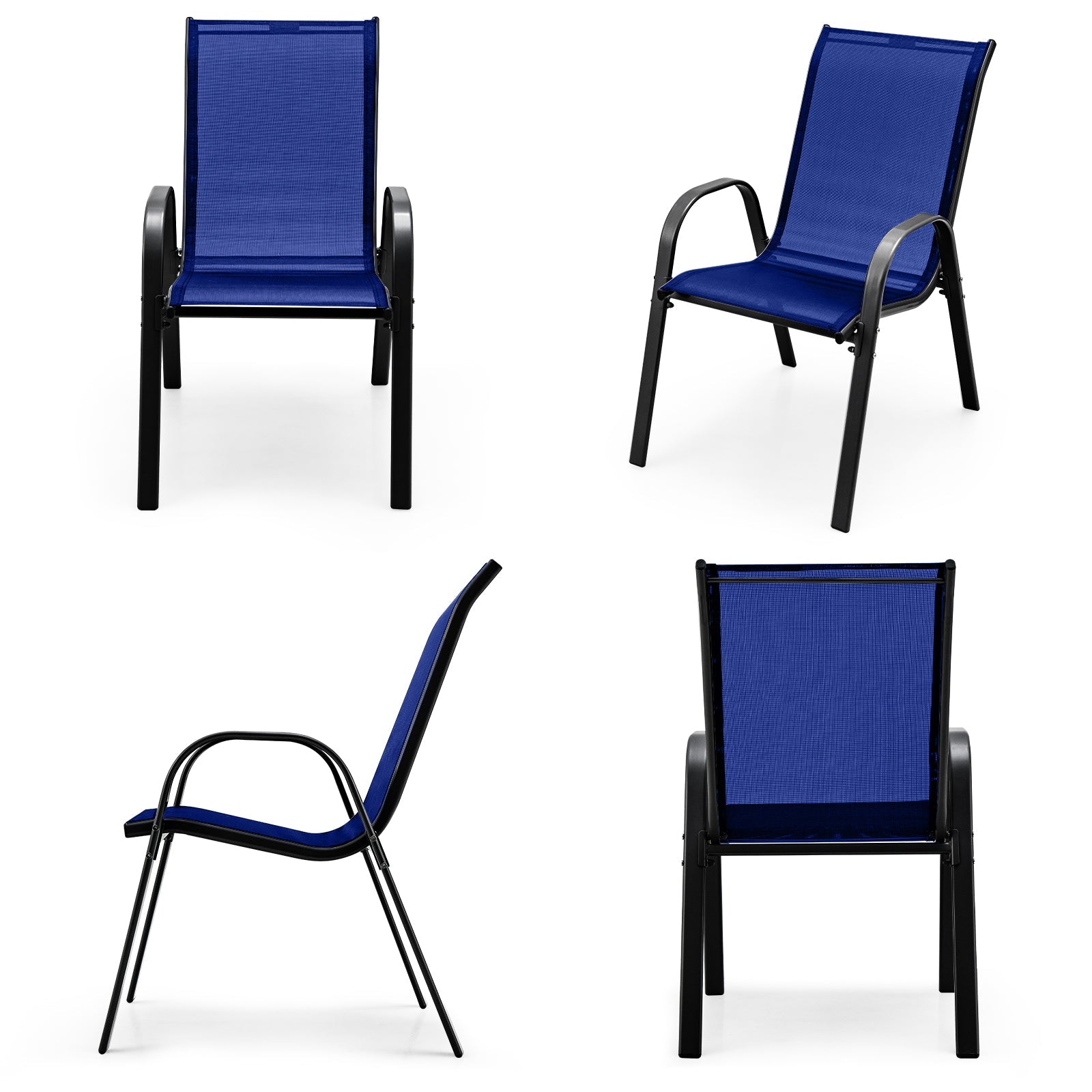 4 Pieces Stackable Patio Dining Chairs Set with Armrest-Navy - Tampa Home & Garden Store