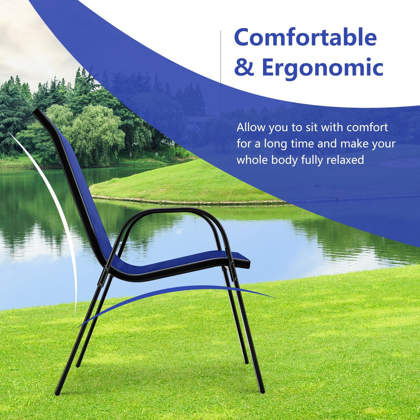 4 Pieces Stackable Patio Dining Chairs Set with Armrest-Navy - Tampa Home & Garden Store