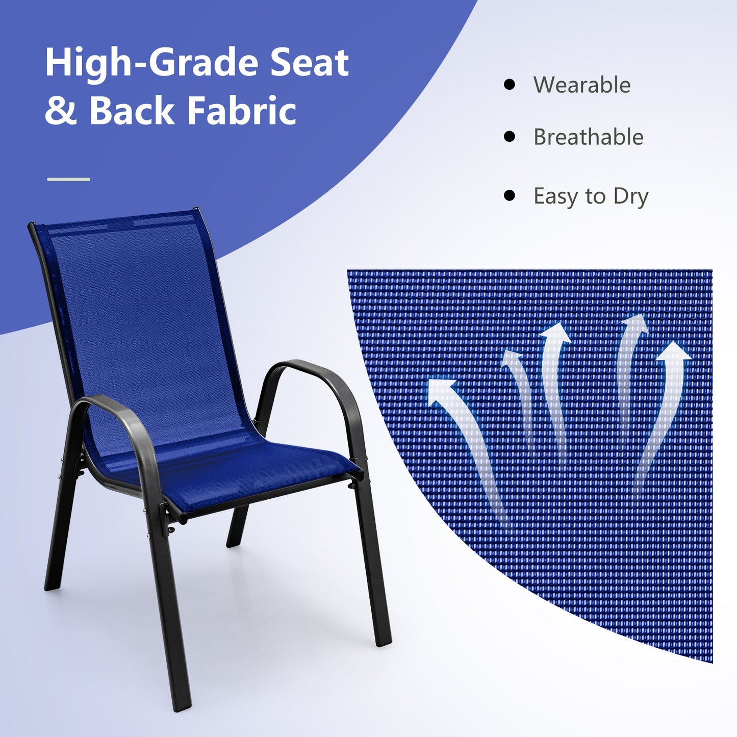 4 Pieces Stackable Patio Dining Chairs Set with Armrest-Navy - Tampa Home & Garden Store