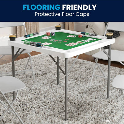 4-Player Square Folding Card Game Poker Table w/ Green Felt Top and Cup Holders - Tampa Home & Garden Store