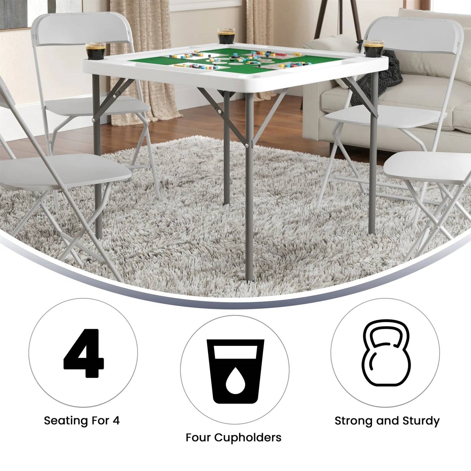 4-Player Square Folding Card Game Poker Table w/ Green Felt Top and Cup Holders - Tampa Home & Garden Store