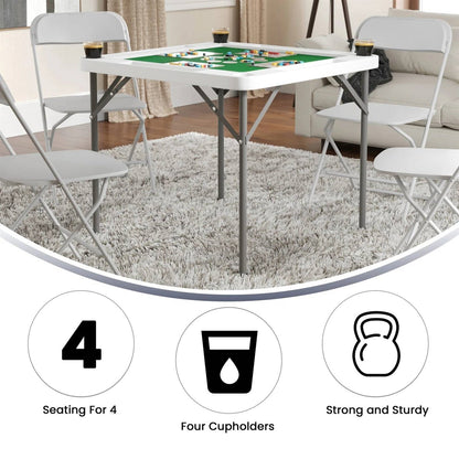 4-Player Square Folding Card Game Poker Table w/ Green Felt Top and Cup Holders - Tampa Home & Garden Store