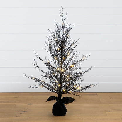 4’ Pre-Lit Halloween Black Twig Artificial Fall Tree in Burlap Planter with 63 Warm White LED Lights - Tampa Home & Garden Store