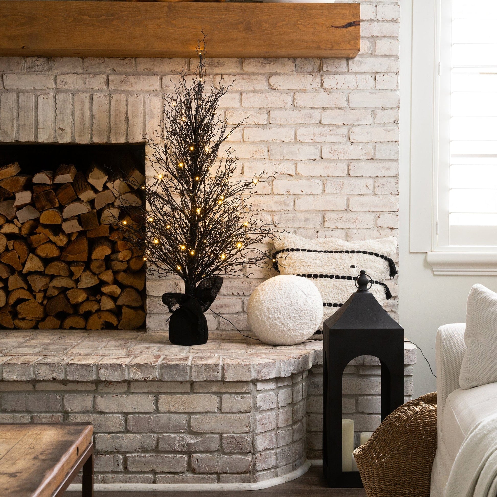 4’ Pre-Lit Halloween Black Twig Artificial Fall Tree in Burlap Planter with 63 Warm White LED Lights - Tampa Home & Garden Store