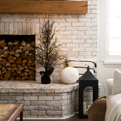 4’ Pre-Lit Halloween Black Twig Artificial Fall Tree in Burlap Planter with 63 Warm White LED Lights - Tampa Home & Garden Store