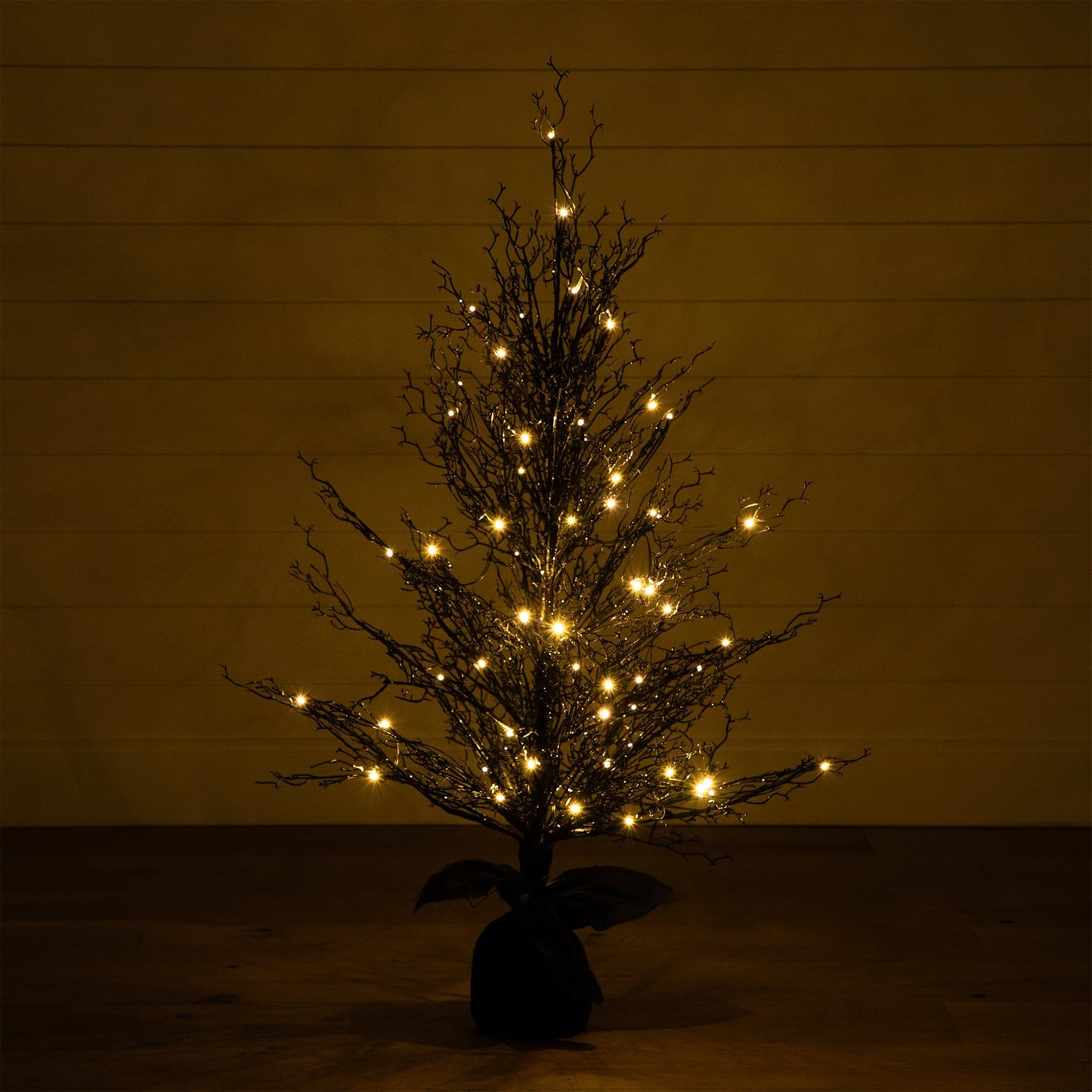 4’ Pre-Lit Halloween Black Twig Artificial Fall Tree in Burlap Planter with 63 Warm White LED Lights - Tampa Home & Garden Store
