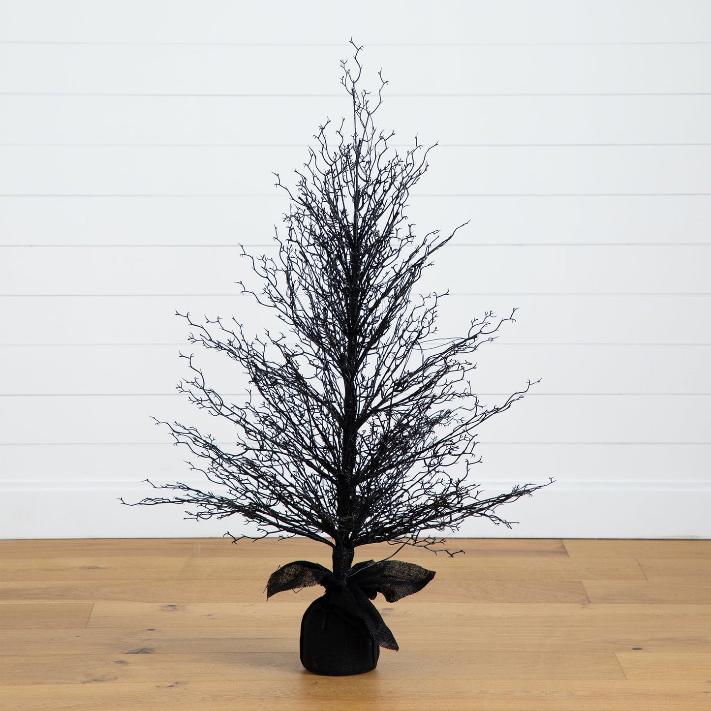 4’ Pre-Lit Halloween Black Twig Artificial Fall Tree in Burlap Planter with 63 Warm White LED Lights - Tampa Home & Garden Store