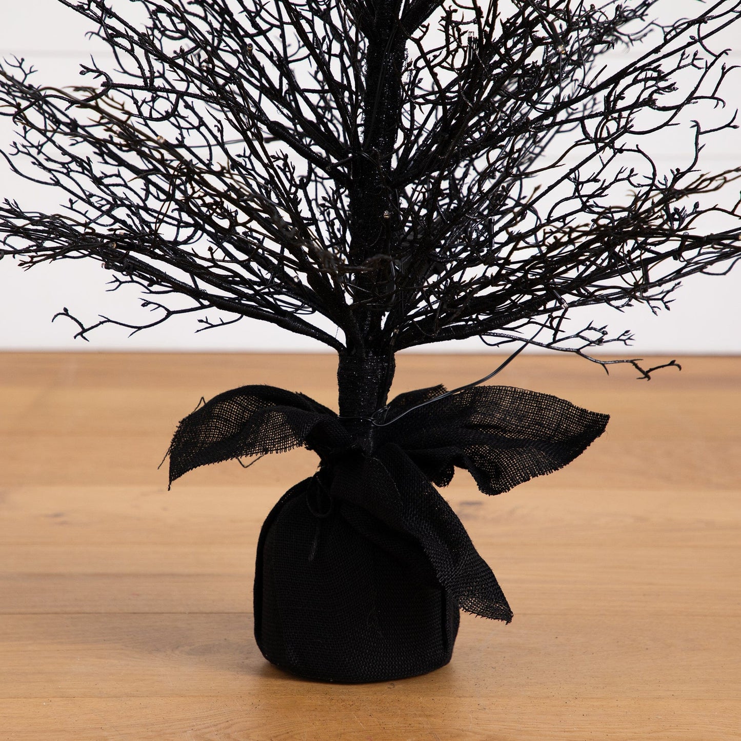 4’ Pre-Lit Halloween Black Twig Artificial Fall Tree in Burlap Planter with 63 Warm White LED Lights - Tampa Home & Garden Store