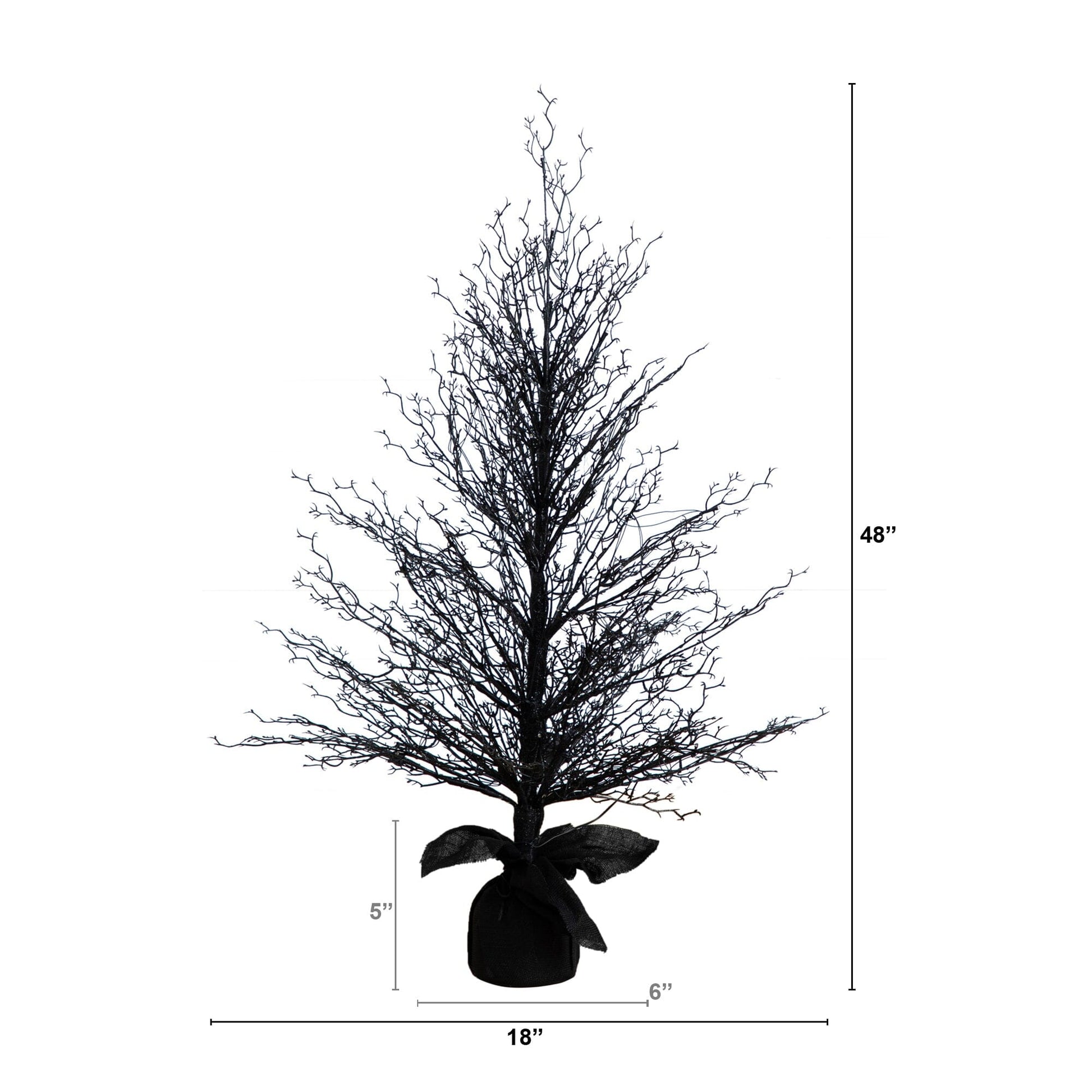 4’ Pre-Lit Halloween Black Twig Artificial Fall Tree in Burlap Planter with 63 Warm White LED Lights - Tampa Home & Garden Store