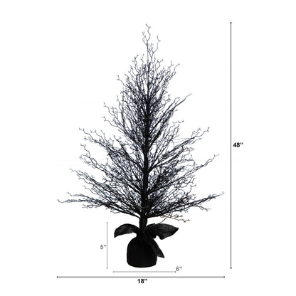 4’ Pre-Lit Halloween Black Twig Artificial Fall Tree in Burlap Planter with 63 Warm White LED Lights - Tampa Home & Garden Store