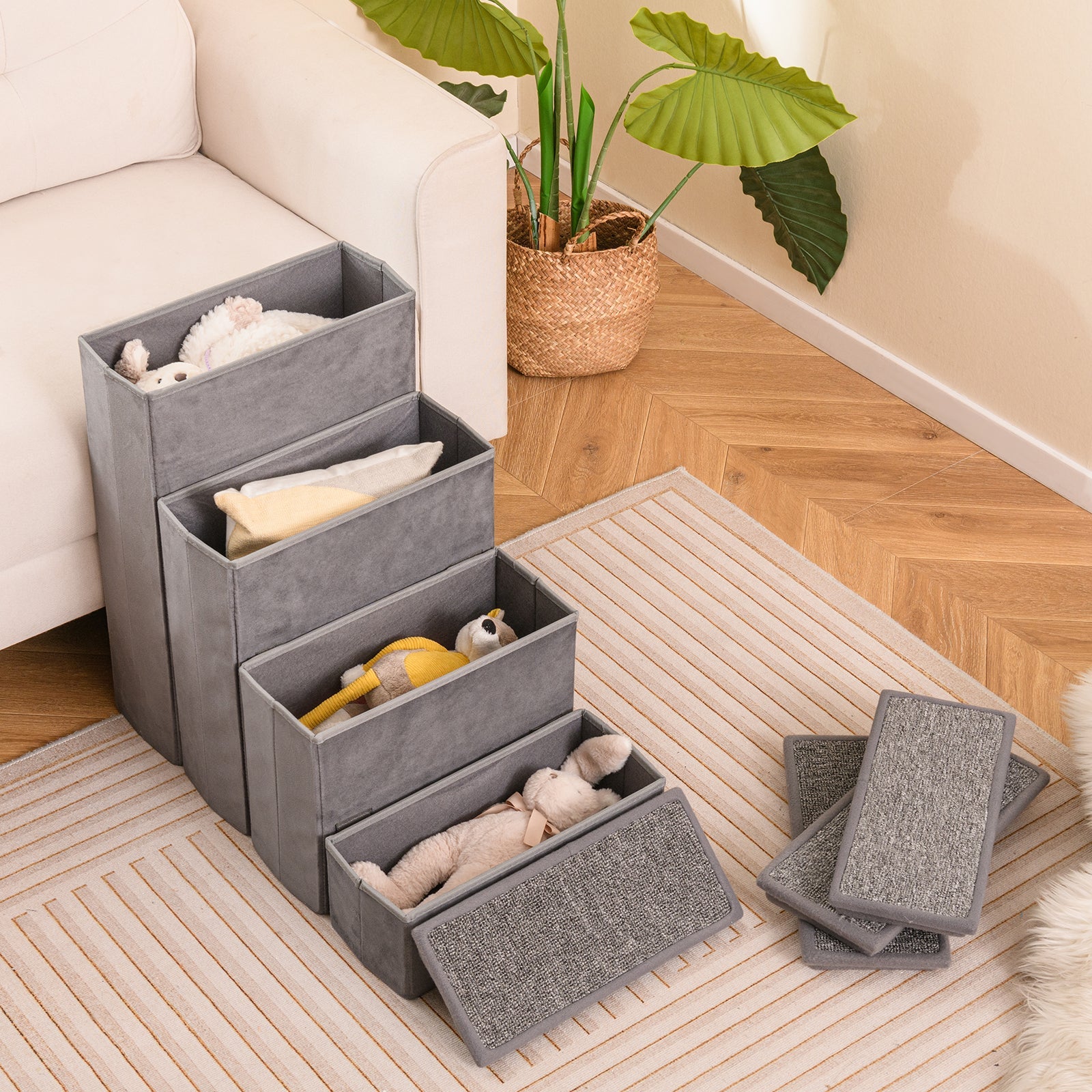 4-Step Dog Stairs grey DirectDeals non-slip fabric pet steps stacked as storage-like stairs on Tampa Home & Garden Store