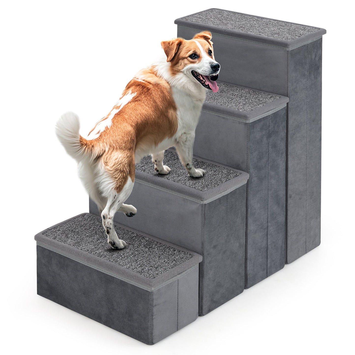 DirectDeals 4-step dog stairs grey non-slip foldable pet steps with carpeted treads on Tampa Home & Garden Store