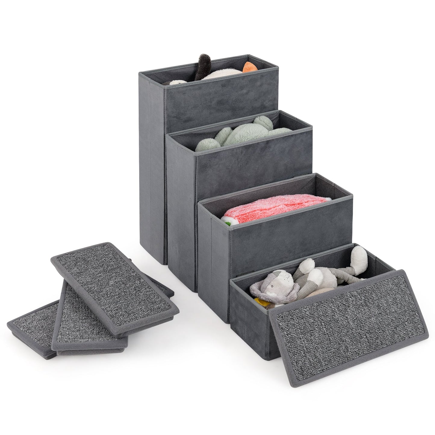 4-step dog stairs grey non-slip foldable ramp with adjustable steps and toy bins on Tampa Home & Garden Store
