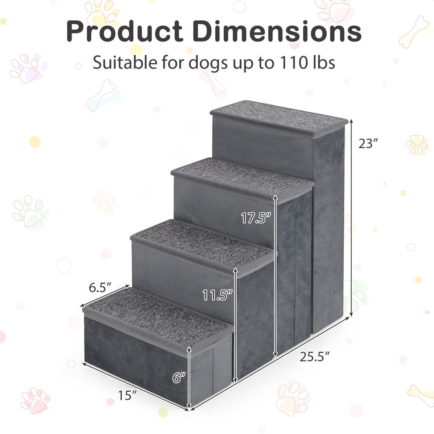 4-step dog stairs non-slip grey foldable ramp with adjustable steps DirectDeals on Tampa Home & Garden Store