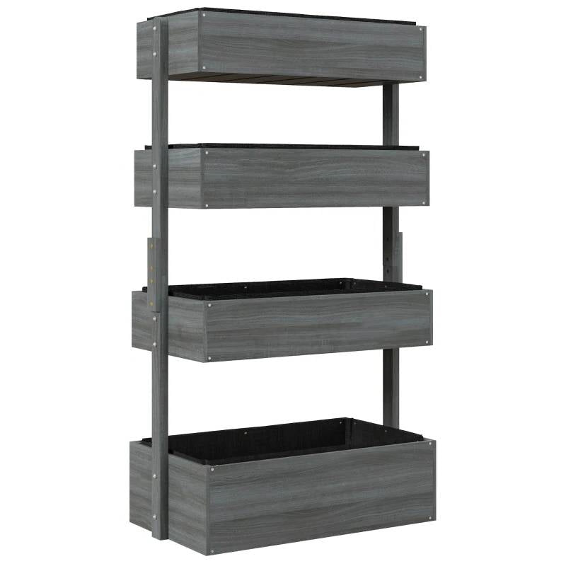 4 Tier Vertical Wooden Planter Box Raised Bed Grey - Tampa Home & Garden Store
