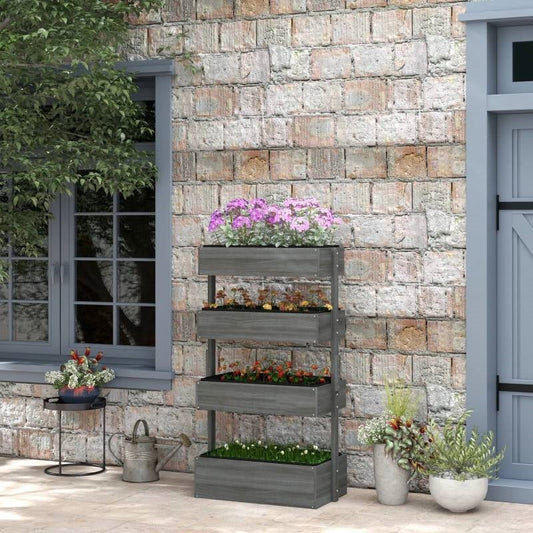 4 Tier Vertical Wooden Planter Box Raised Bed Grey - Tampa Home & Garden Store