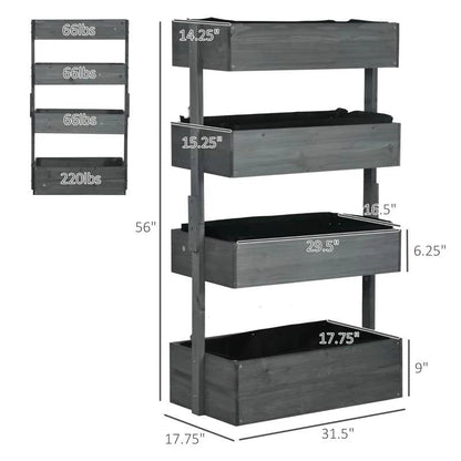 4 Tier Vertical Wooden Planter Box Raised Bed Grey - Tampa Home & Garden Store