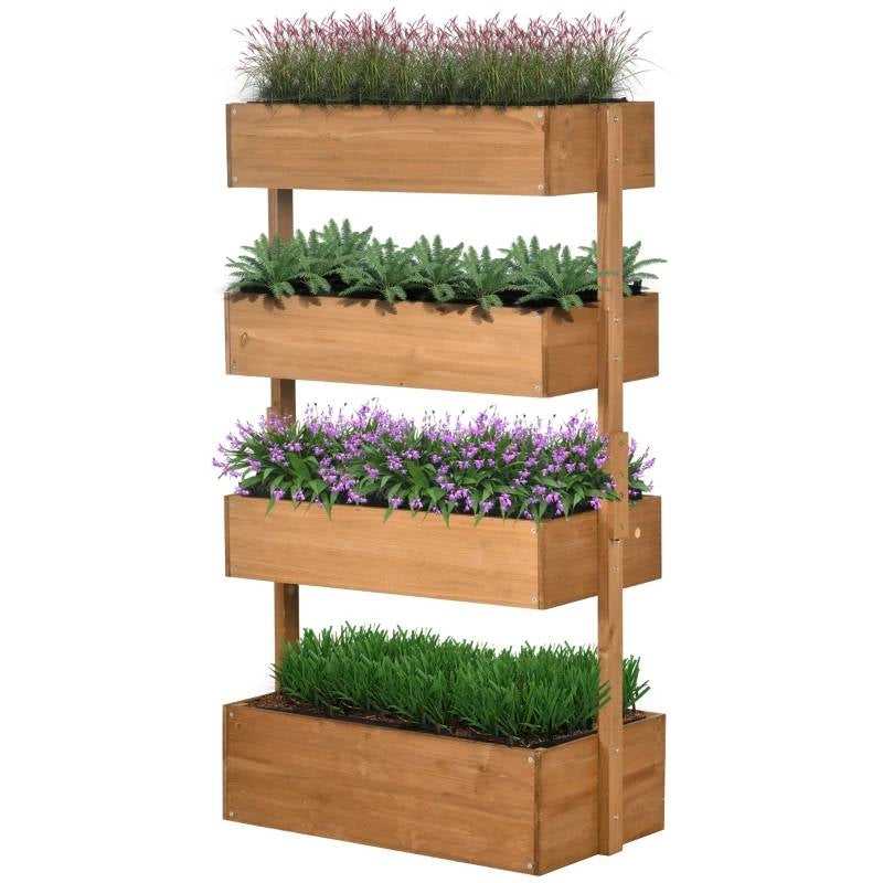 4 Tier Vertical Wooden Planter Box Raised Bed Natural - Tampa Home & Garden Store