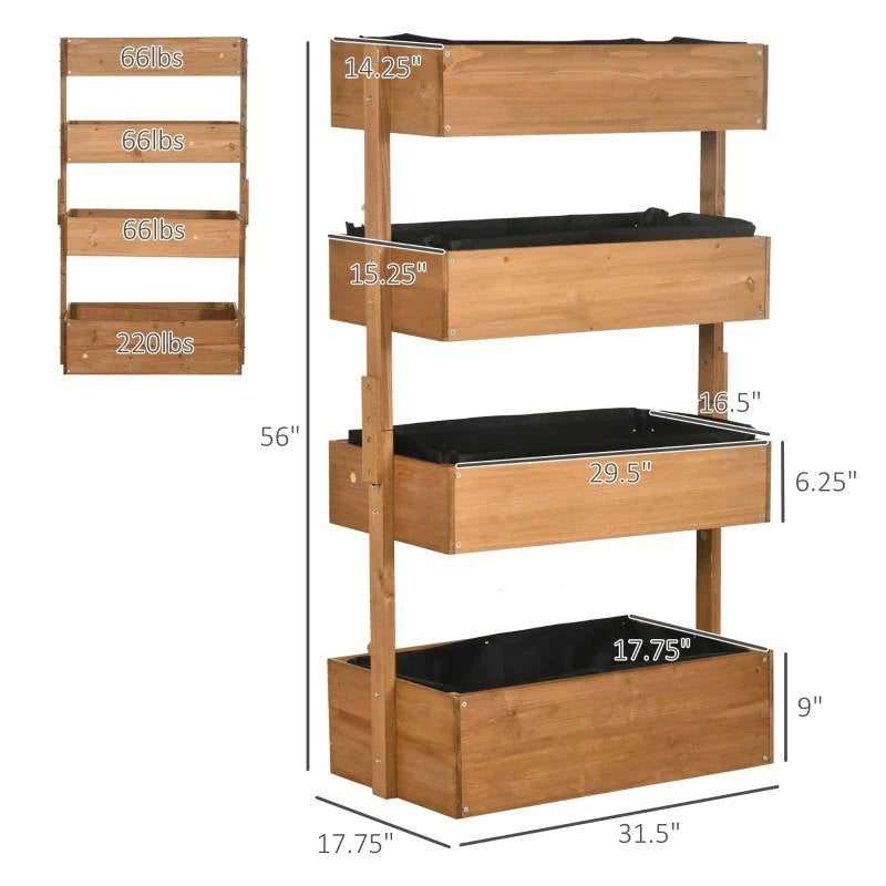 4 Tier Vertical Wooden Planter Box Raised Bed Natural - Tampa Home & Garden Store