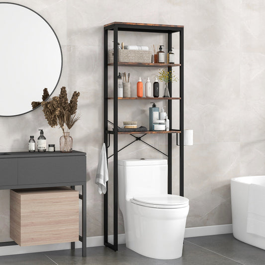 4-Tier Freestanding Over the Toilet Storage Rack-Rustic Brown - Tampa Home & Garden Store