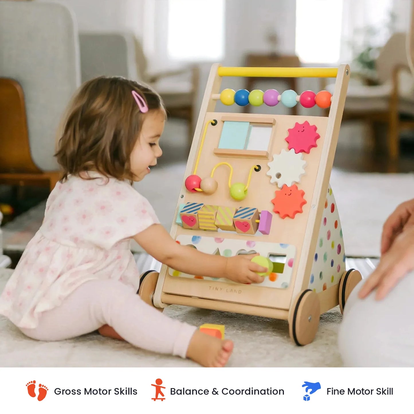 Tiny Land INC Premium Natural Wooden Activity Walker baby walker with colorful bead bar on Tampa Home & Garden Store