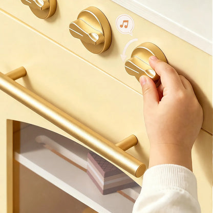 Tiny Land INC wooden play kitchen with gold-toned knobs and storage for toddlers on Tampa Home & Garden Store