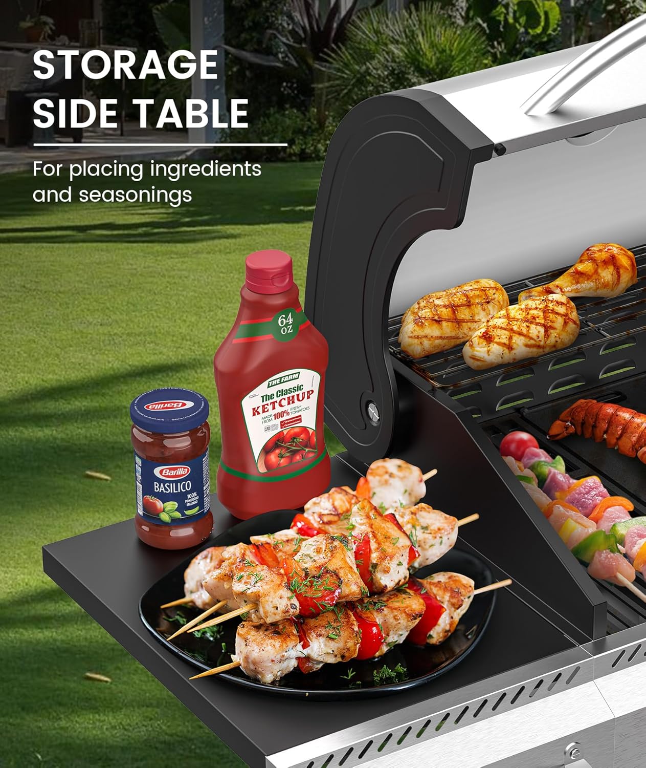 Parrillas de gas propano de 3 y 4 quemadores con quemadores laterales para cocinar al aire libre, barbacoas, patios y campamentos. 