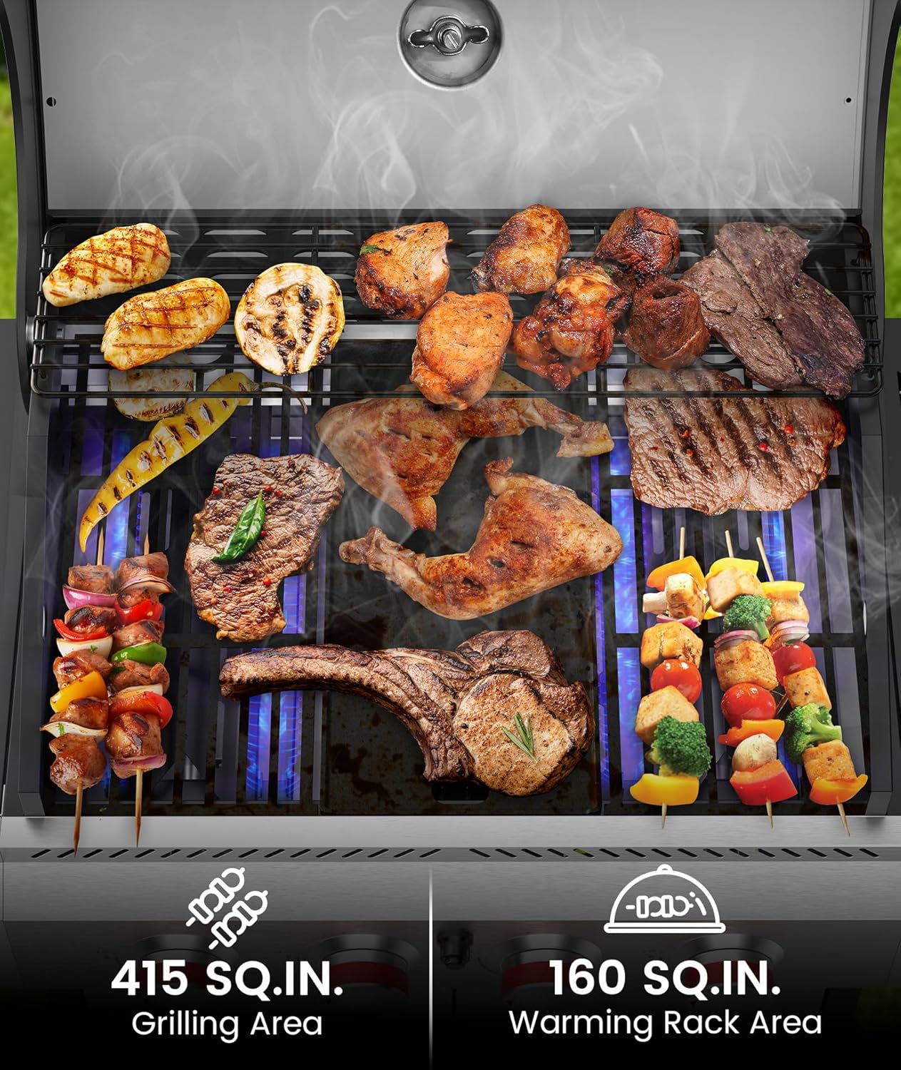 Parrillas de gas propano de 3 y 4 quemadores con quemadores laterales para cocinar al aire libre, barbacoas, patios y campamentos. 