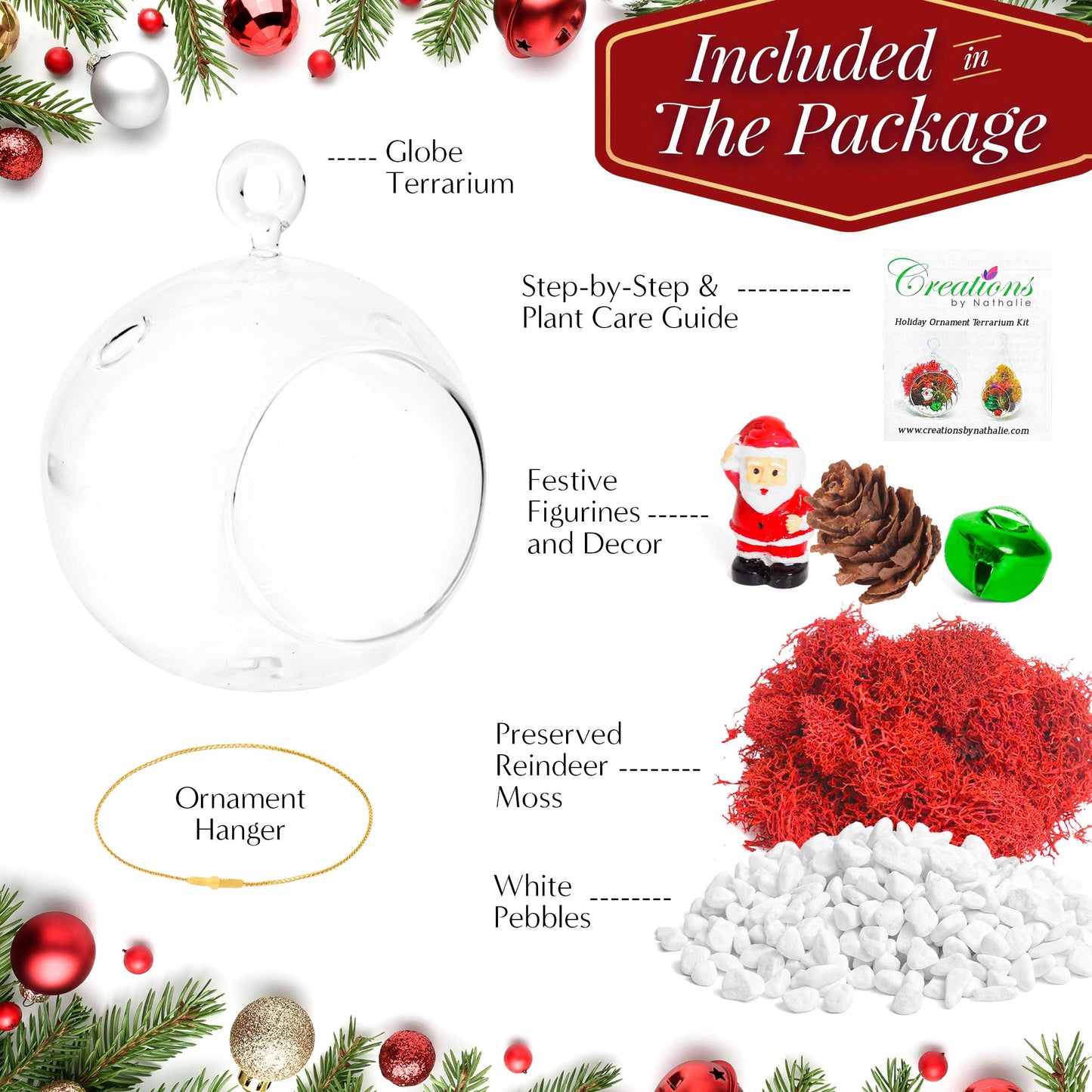 4" Holiday Ornament Terrarium Kit | Glass Globe