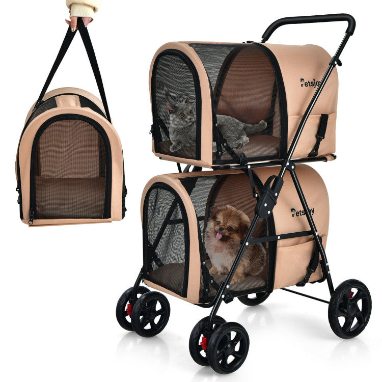4-in-1 Double Pet Stroller with Detachable Carrier and Travel Carriage - Tampa Home & Garden Store