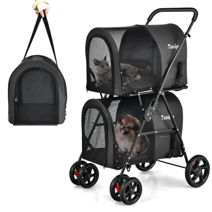 4-in-1 Double Pet Stroller with Detachable Carrier and Travel Carriage - Tampa Home & Garden Store