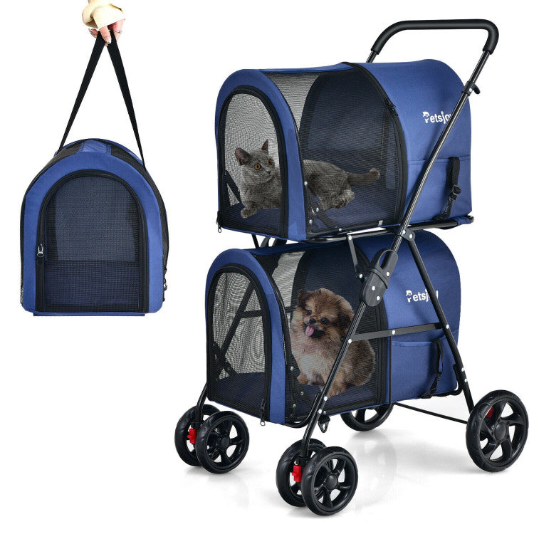 4-in-1 Double Pet Stroller with Detachable Carrier and Travel Carriage - Tampa Home & Garden Store