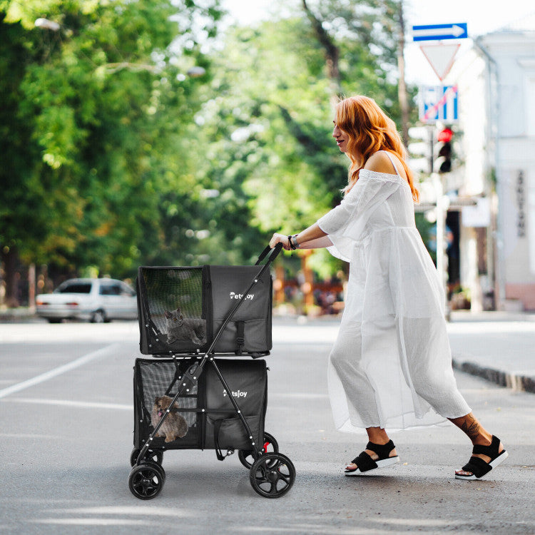 4-in-1 Double Pet Stroller with Detachable Carrier and Travel Carriage - Tampa Home & Garden Store