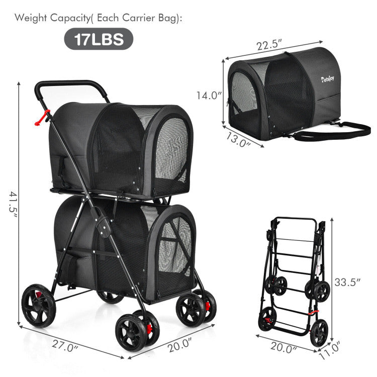 4-in-1 Double Pet Stroller with Detachable Carrier and Travel Carriage - Tampa Home & Garden Store