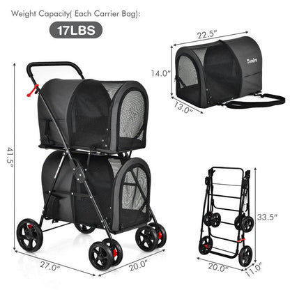 4-in-1 Double Pet Stroller with Detachable Carrier and Travel Carriage - Tampa Home & Garden Store