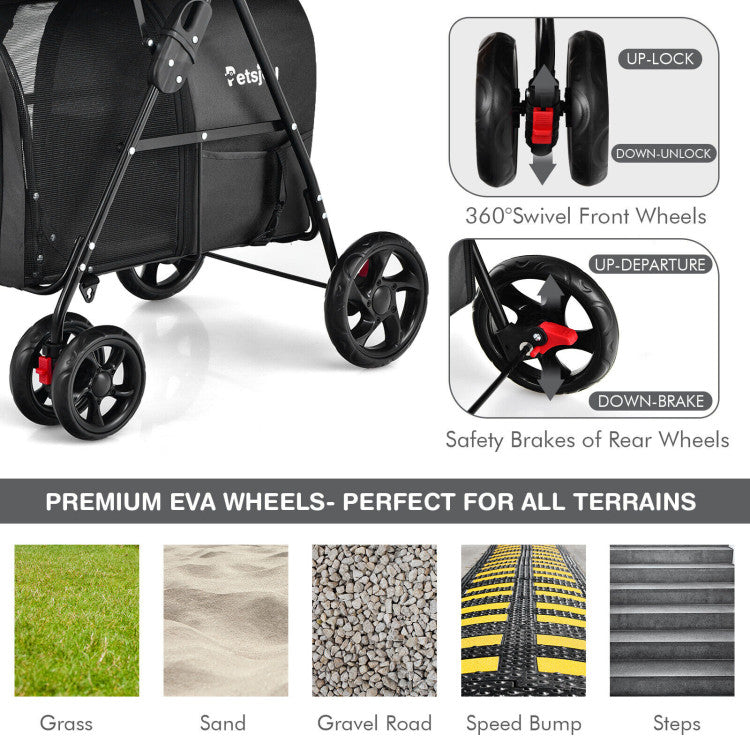 4-in-1 Double Pet Stroller with Detachable Carrier and Travel Carriage - Tampa Home & Garden Store