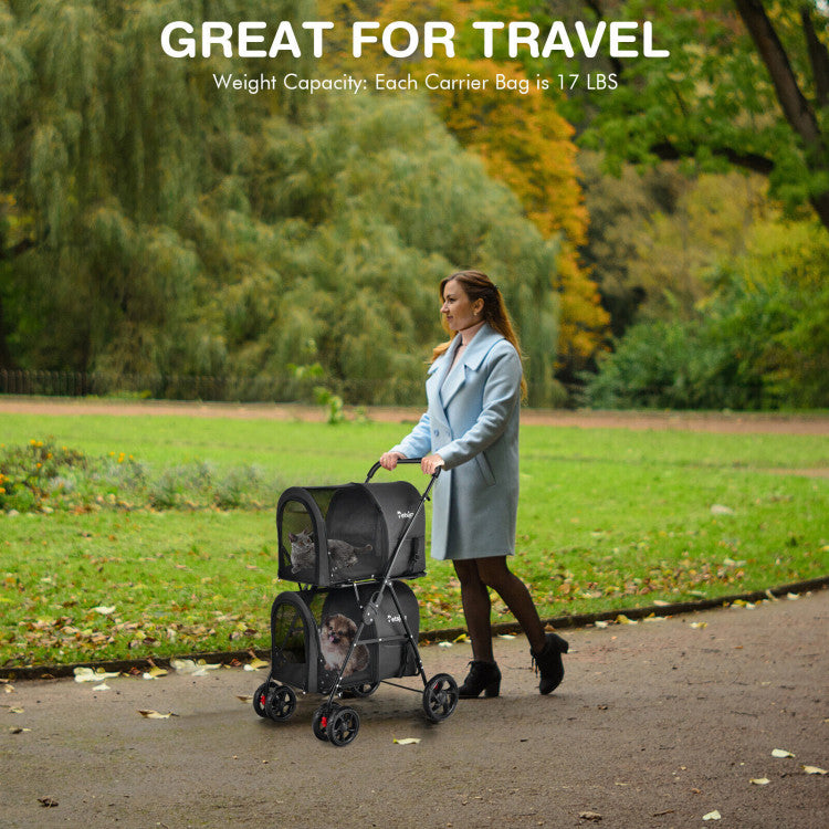 4-in-1 Double Pet Stroller with Detachable Carrier and Travel Carriage - Tampa Home & Garden Store