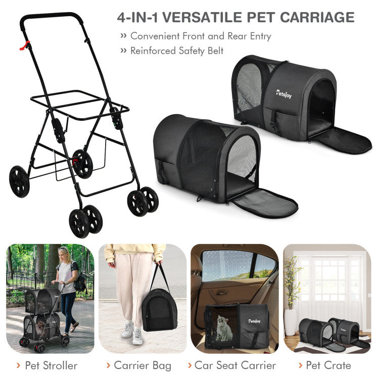 4-in-1 Double Pet Stroller with Detachable Carrier and Travel Carriage - Tampa Home & Garden Store