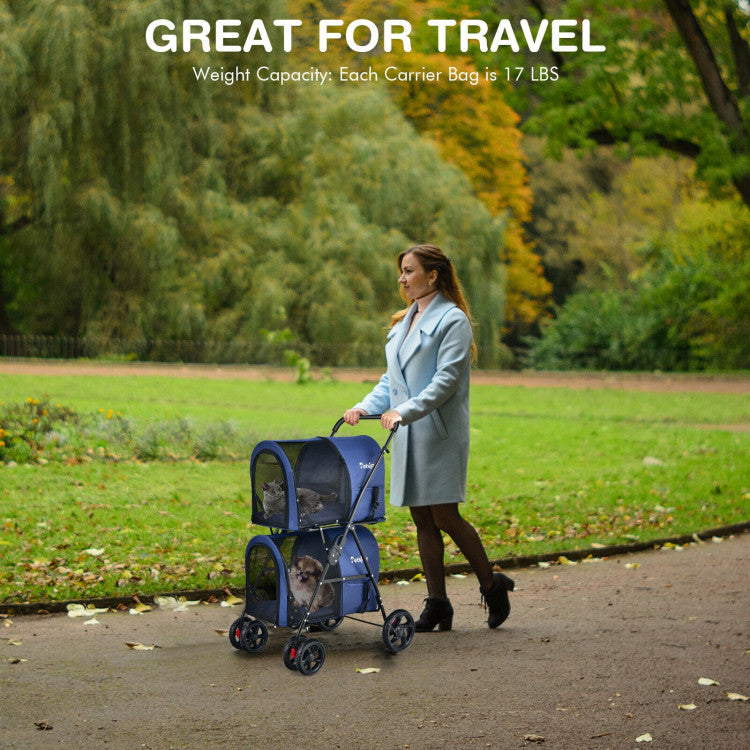 4-in-1 Double Pet Stroller with Detachable Carrier and Travel Carriage - Tampa Home & Garden Store