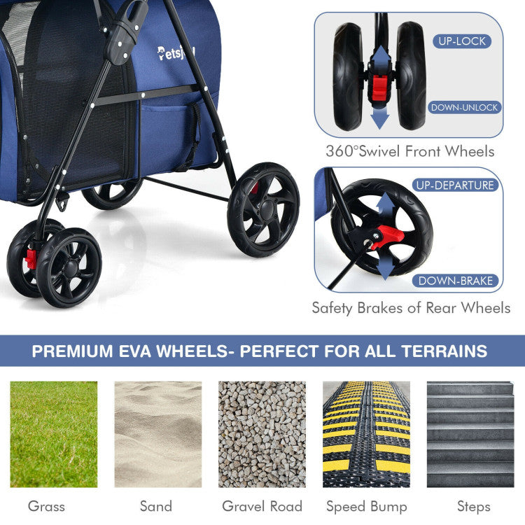 4-in-1 Double Pet Stroller with Detachable Carrier and Travel Carriage - Tampa Home & Garden Store