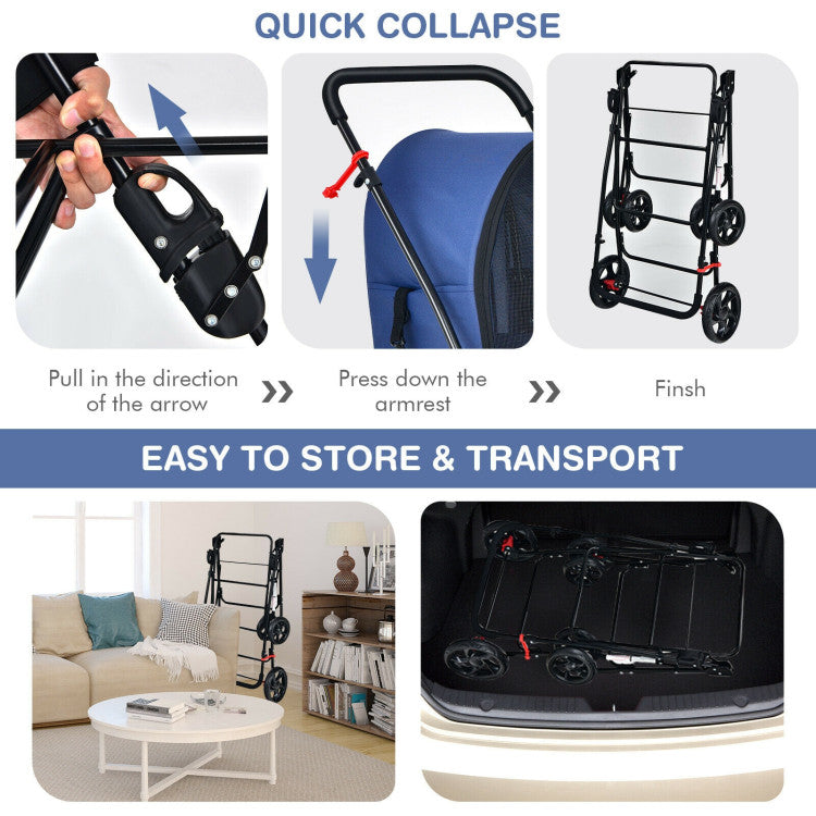 4-in-1 Double Pet Stroller with Detachable Carrier and Travel Carriage - Tampa Home & Garden Store