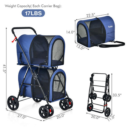 4-in-1 Double Pet Stroller with Detachable Carrier and Travel Carriage - Tampa Home & Garden Store